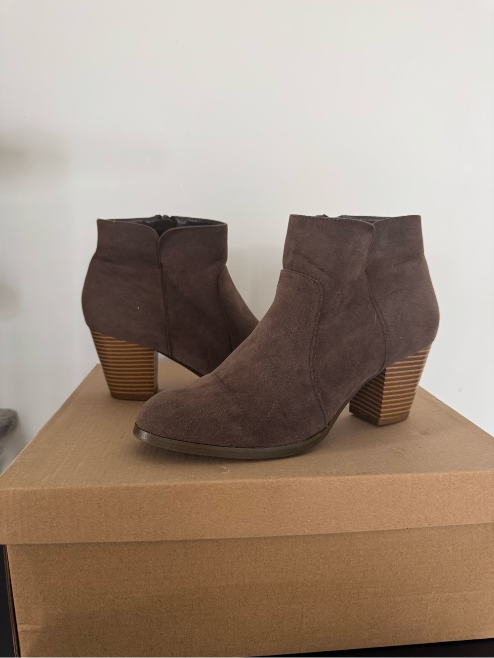 Women's Suede Ankle Booties in Brown